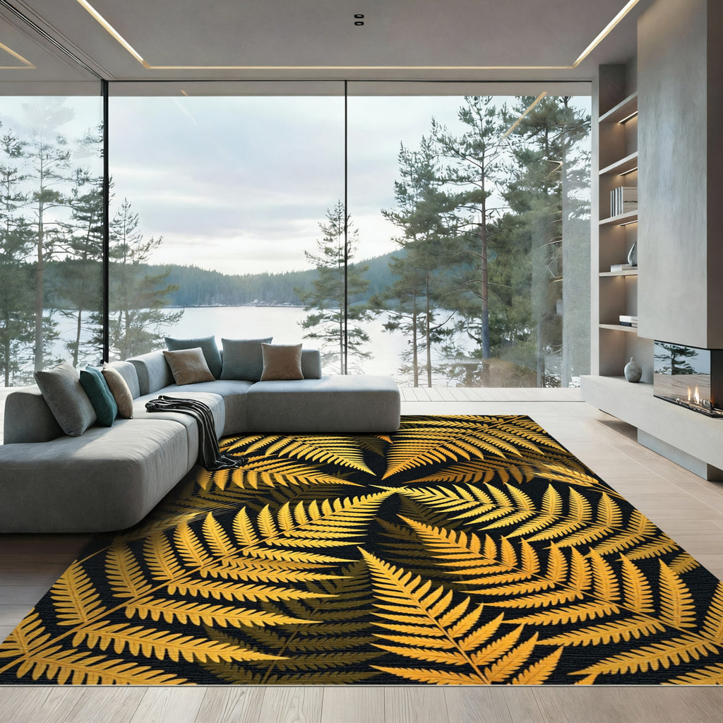 Golden Fern and Wheat Botanical Art Rug