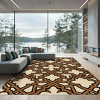 Brown Tan Interlocking Geometric Layers Rug