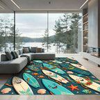 Cheerful Teal Surfboard Tropical Summer Celebration Rug