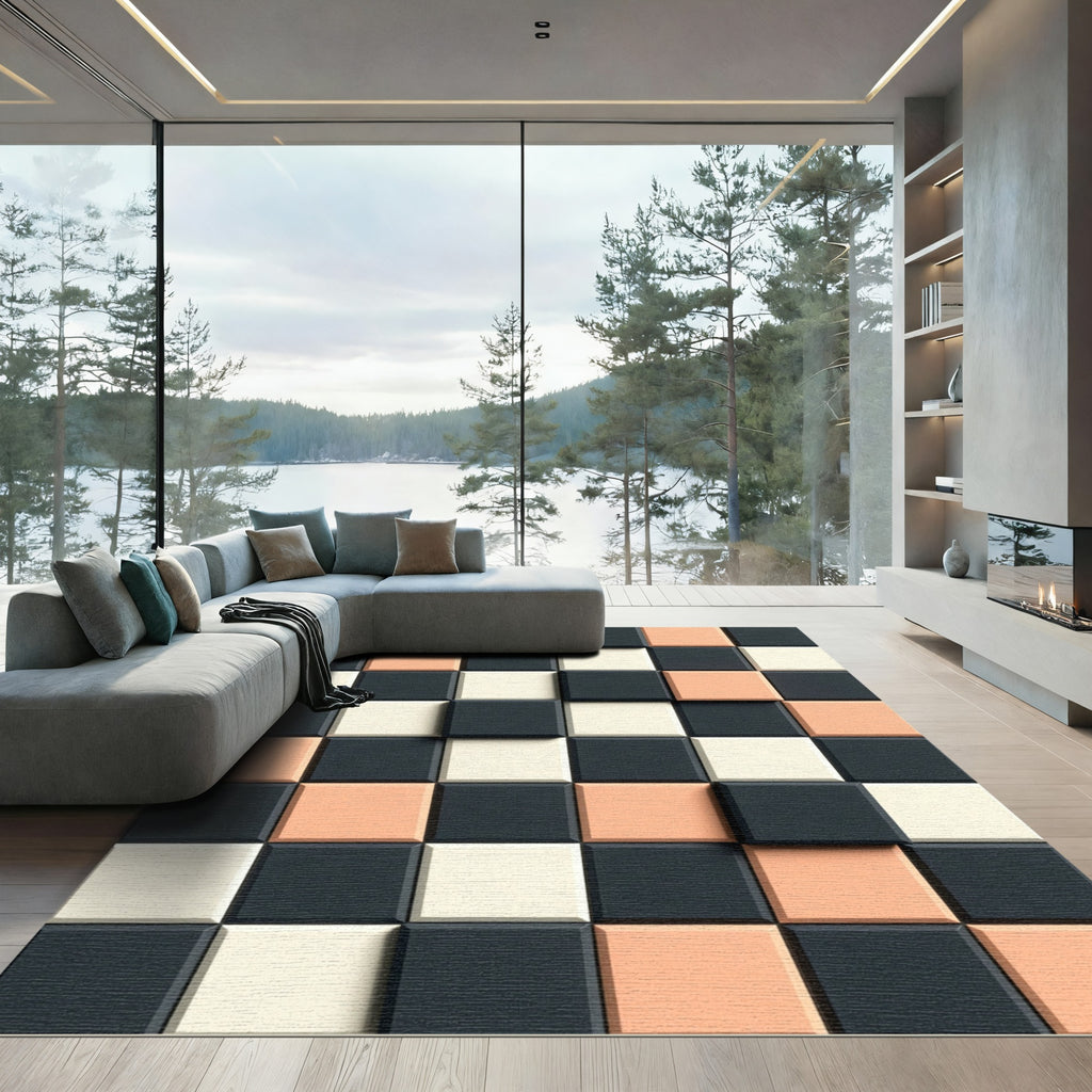 Modern Geometric Block Grid Rug
