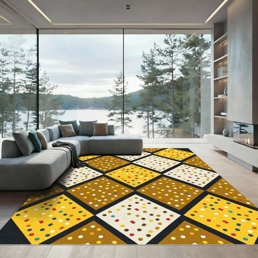 Yellow Gold Brown Confetti Diamond Pattern Rug