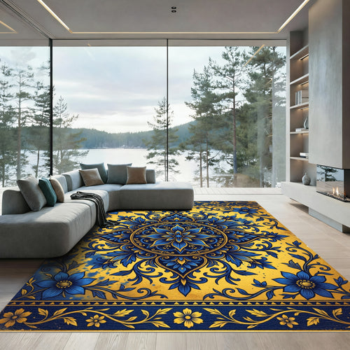Azure Saffron Elaborate Central Bloom Rug
