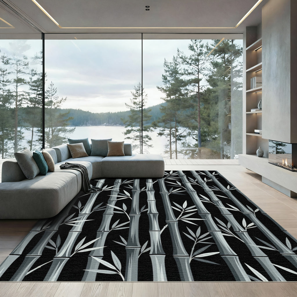 Monochromatic Bamboo Forest Serenity Rug