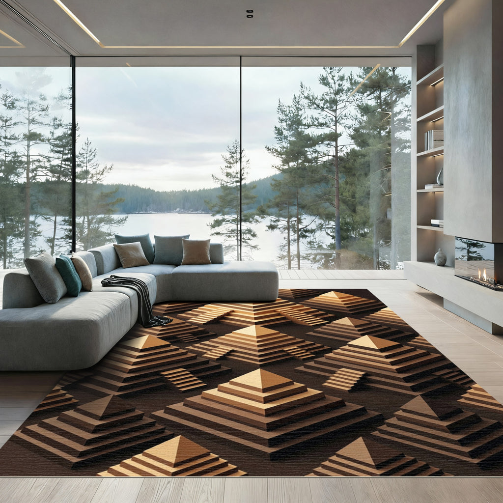 Geometric Golden Pyramid Array Rug