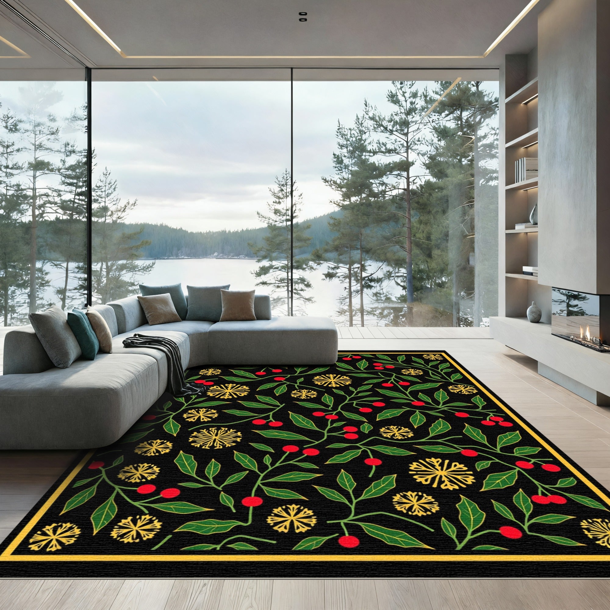 Crimson Berry Golden Starburst Flora Rug