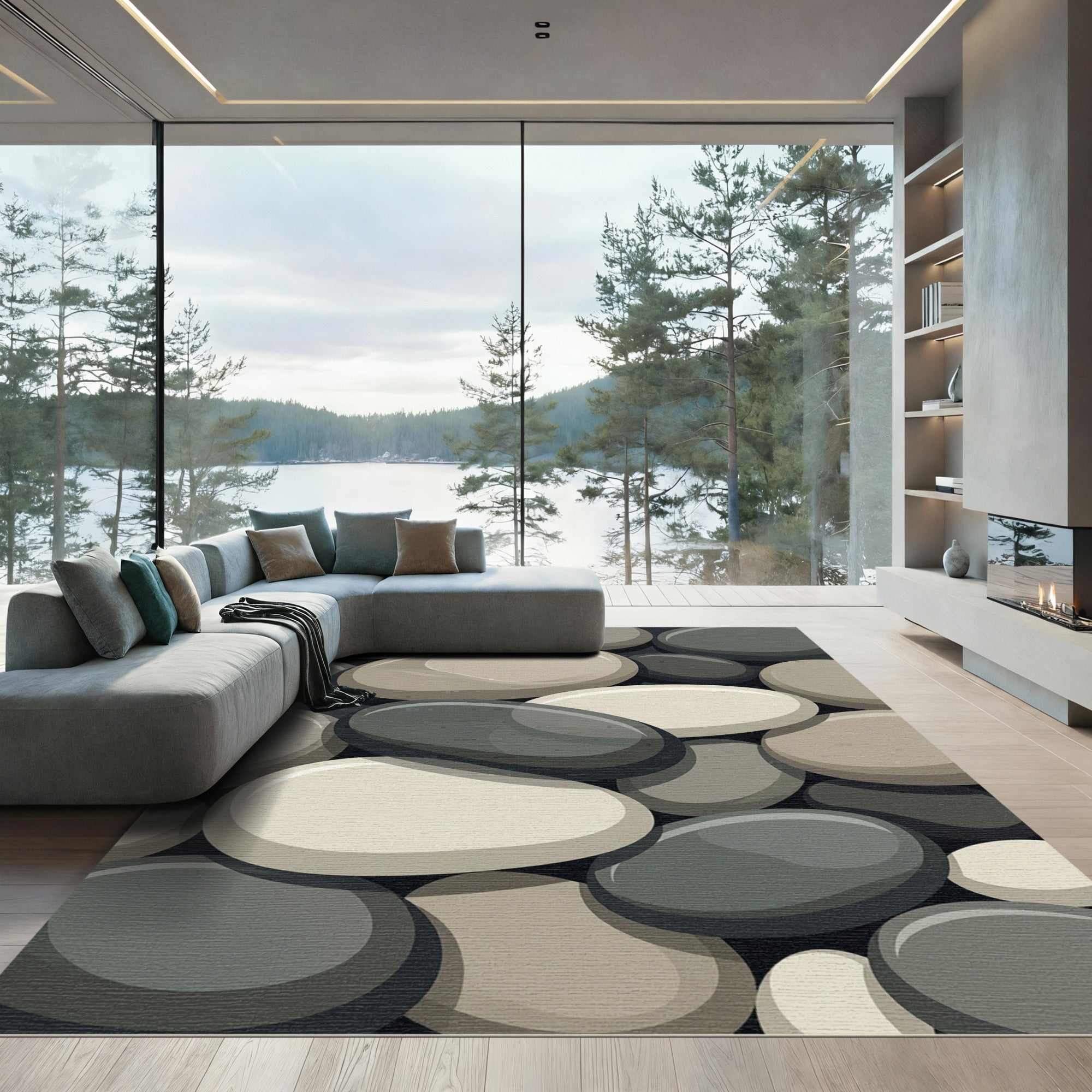 Contemporary Earthy Tone River Stone Rug