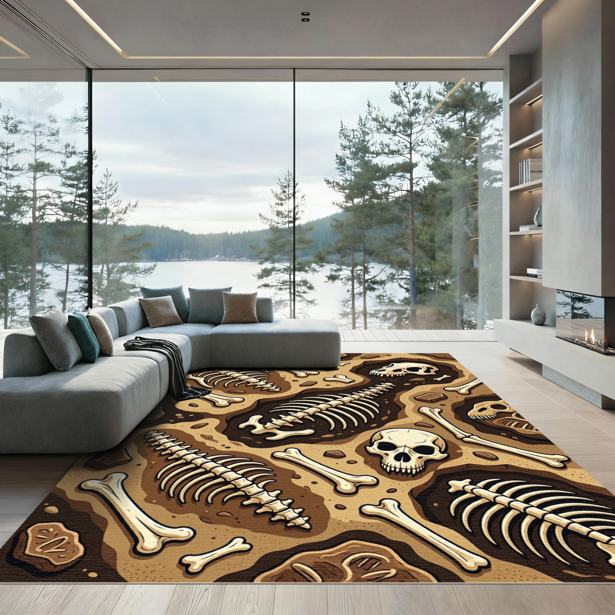 Fossilized Archaeological Excavation Earthy Bone Tones Rug
