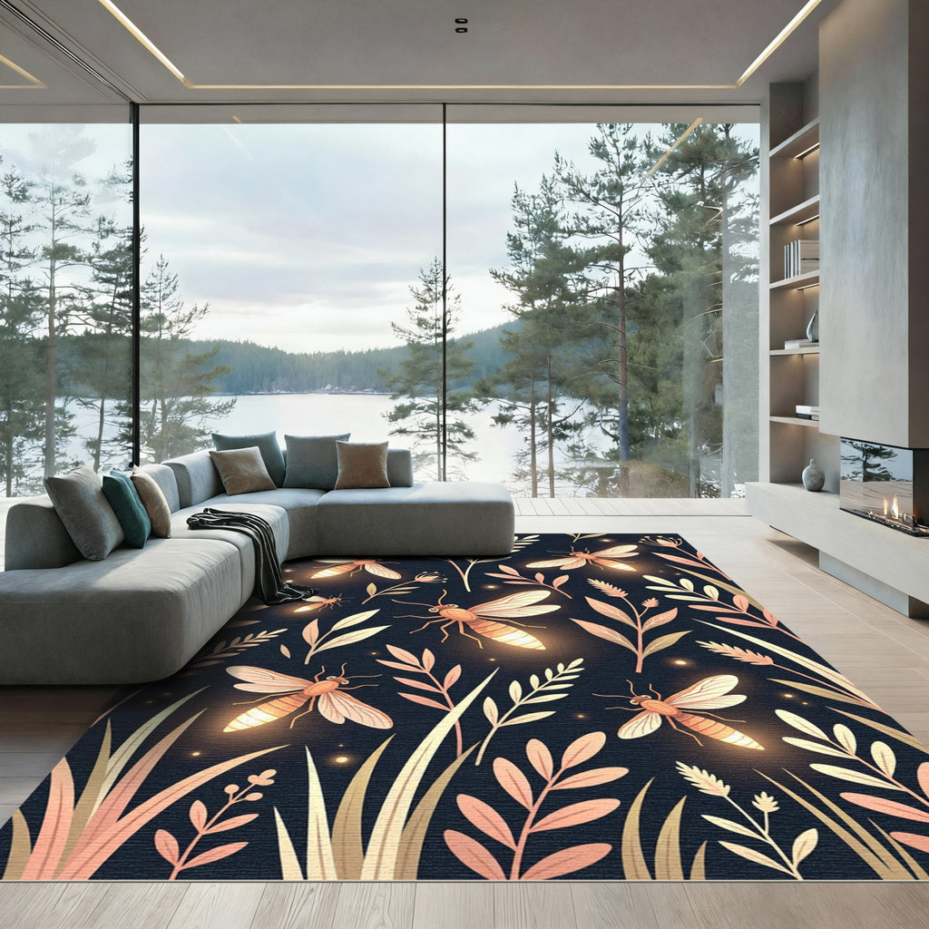 Luminous Firefly Botanical Night Garden Rug
