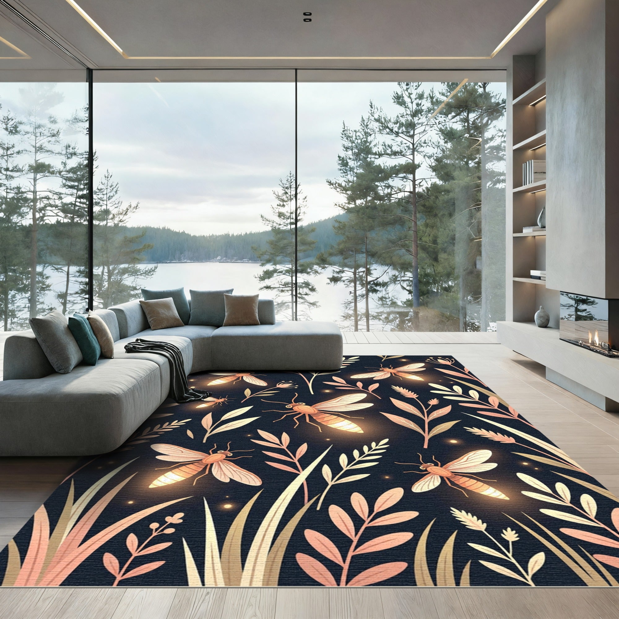 Luminous Firefly Botanical Night Garden Rug