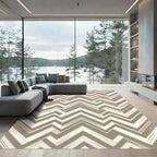 Neutral Beige Chevron Zigzag Geometric Rug