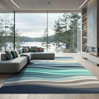 Serene Blue Coastal Wave Horizon Rug