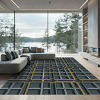 Gray Yellow Interlocking Grid Composition Rug