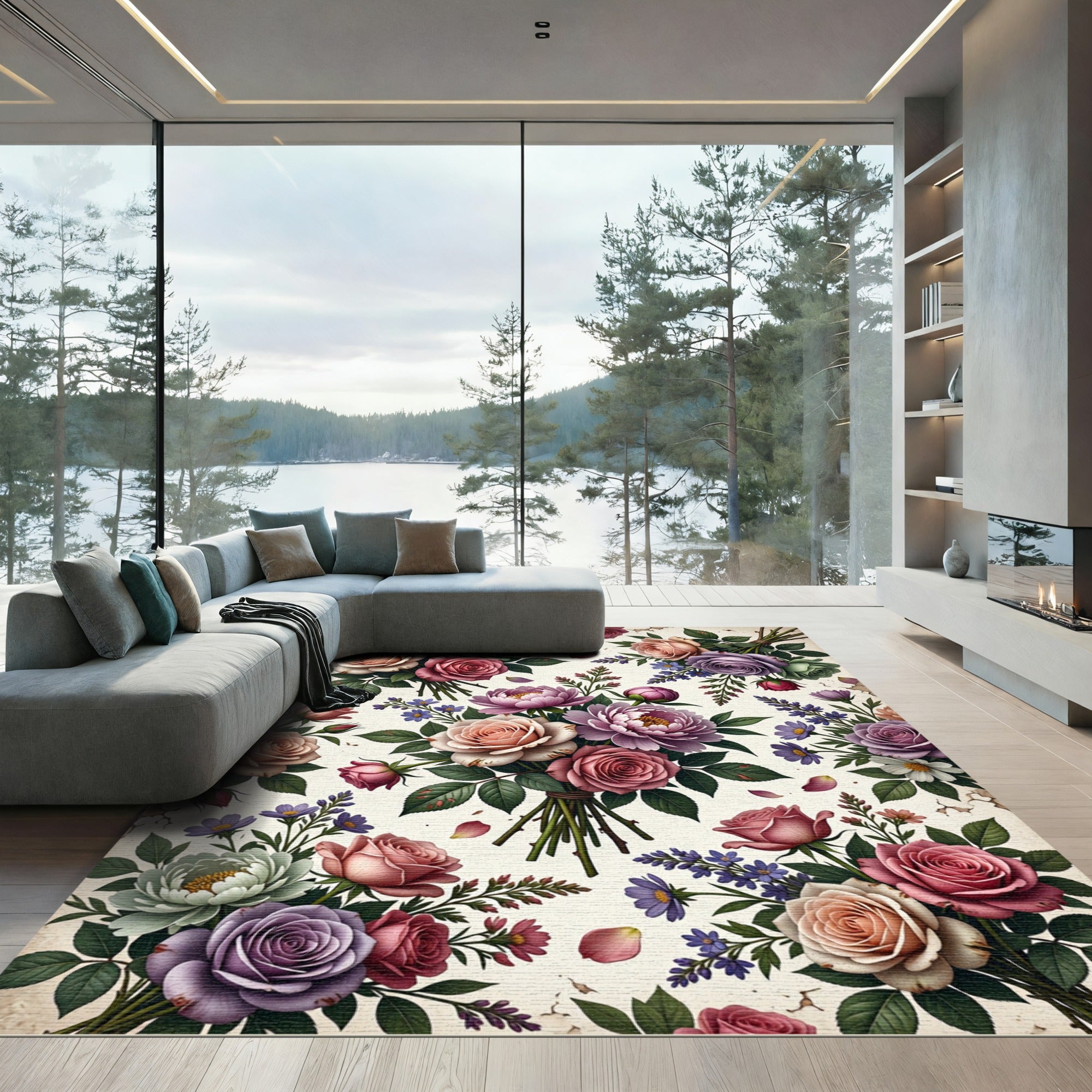 Romantic Pastel Rose Floral Bouquet Rug