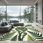 Lush Green Botanical Fern Frond Rug