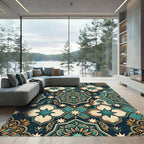 Ornate Teal Golden Medallion Tapestry Rug