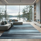 Modern Blue and Charcoal Linear Stripe Rug