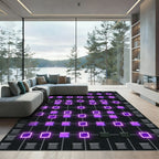 Neon Violet Cyberpunk Grid Square Luminescence Rug