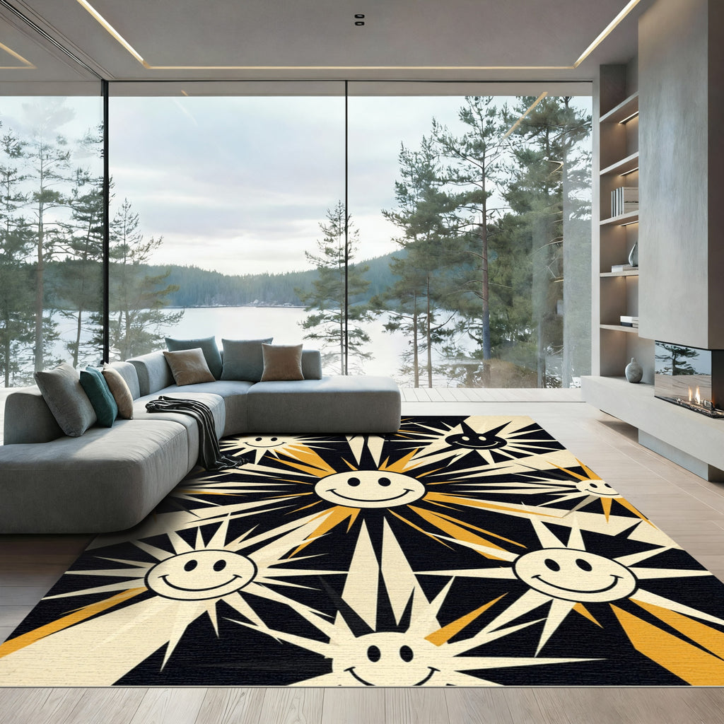 Retro Sunburst Smile Graphic Rug