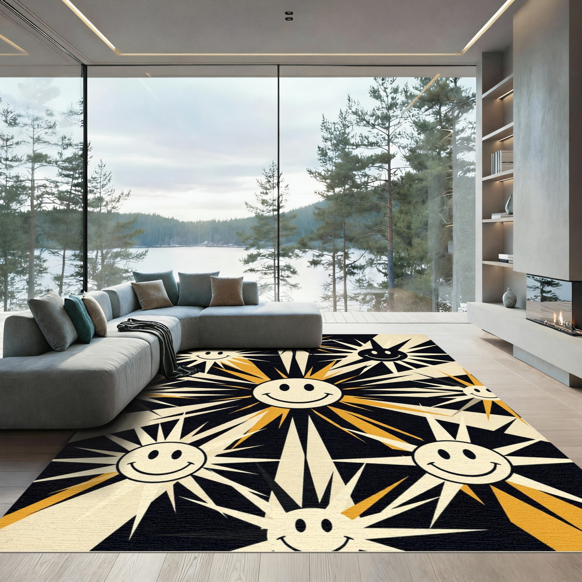 Retro Sunburst Smile Graphic Rug