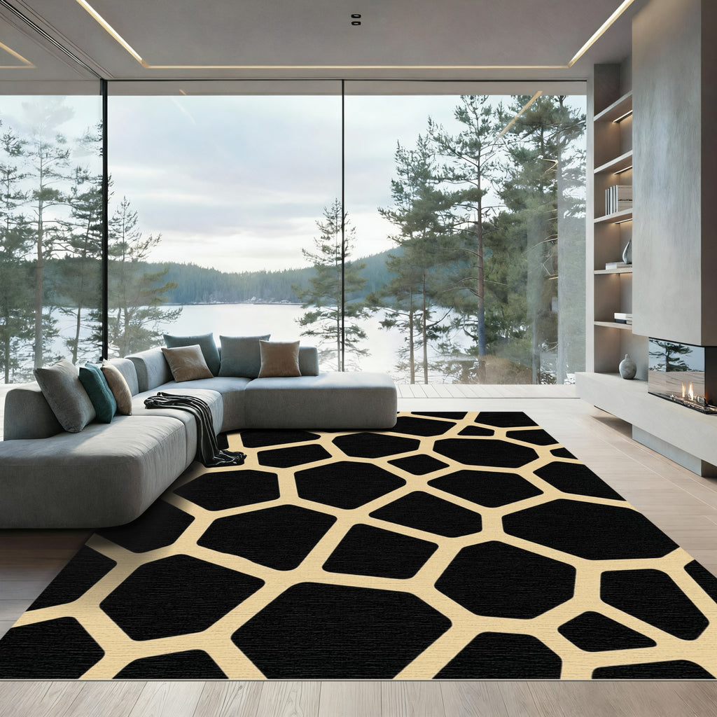 Black Gold Giraffe Spot Geometric Rug