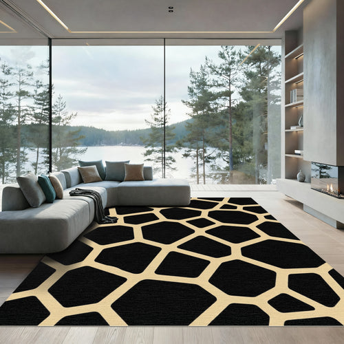 Black Gold Giraffe Spot Geometric Rug