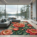 Coral Orange Peony Floral Garden Rug
