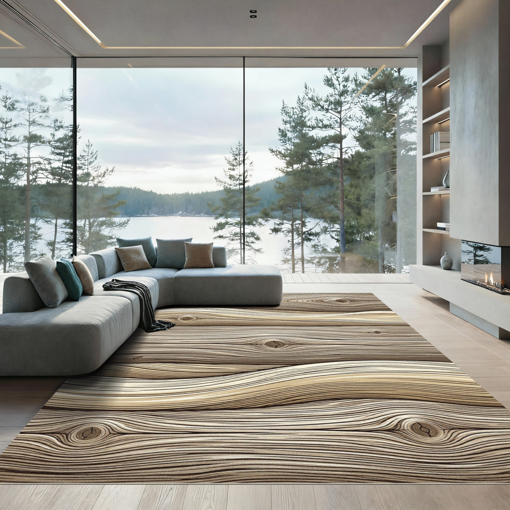 Rustic Natural Wood Grain Swirl Rug
