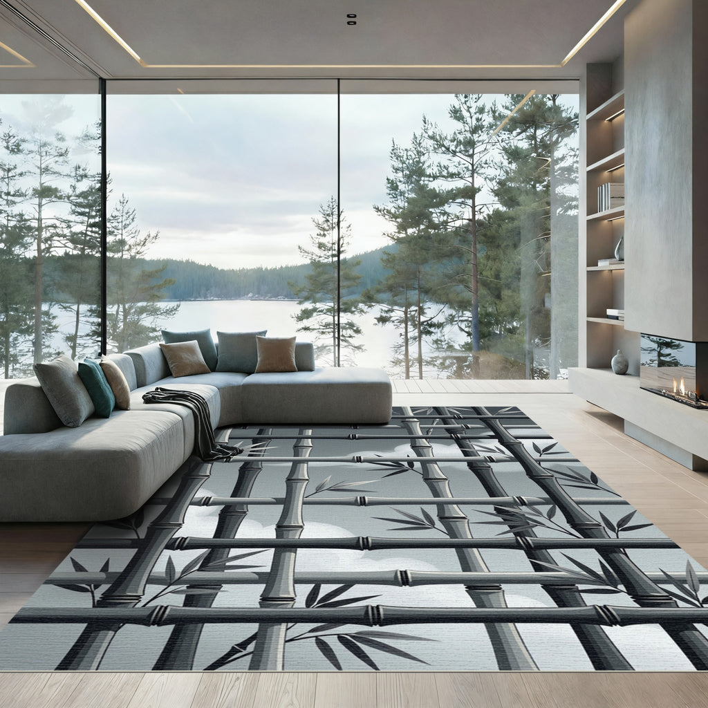Monochromatic Bamboo Lattice Foliage Rug