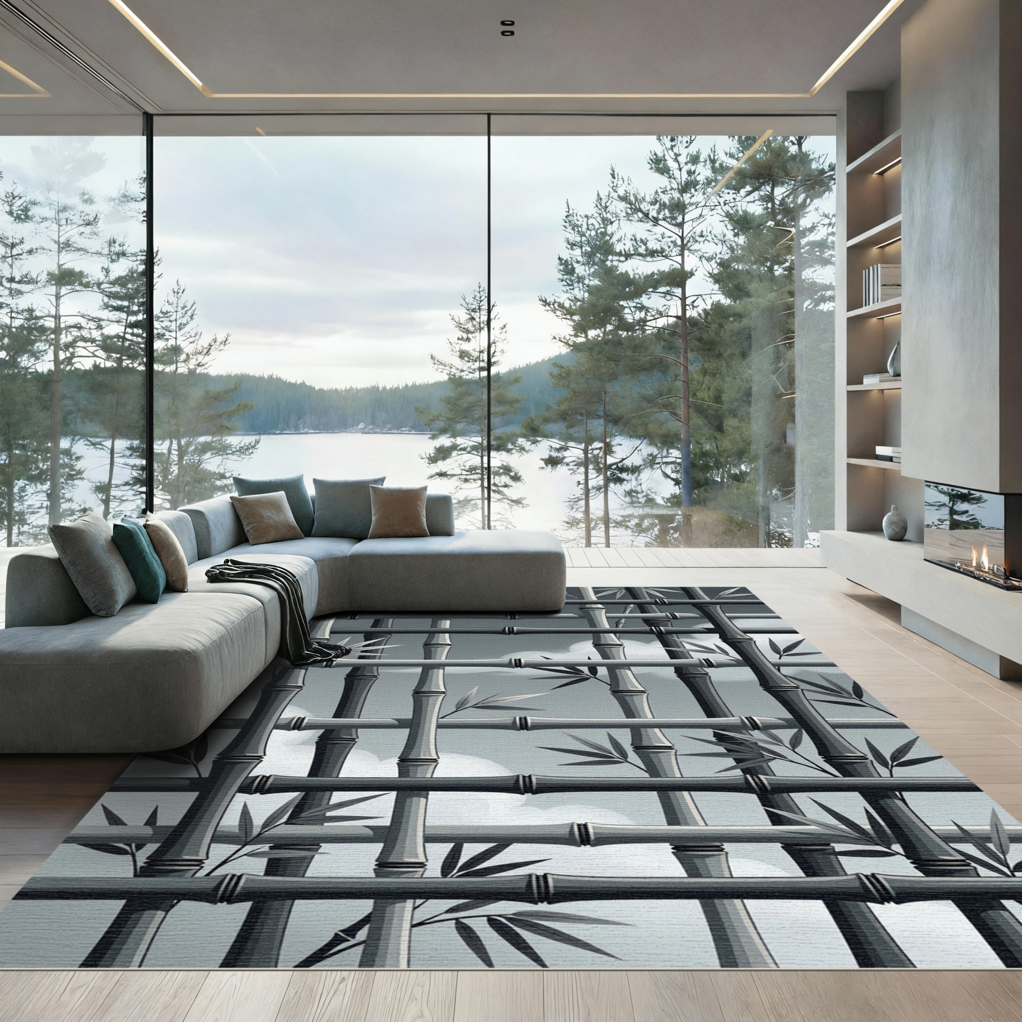Monochromatic Bamboo Lattice Foliage Rug