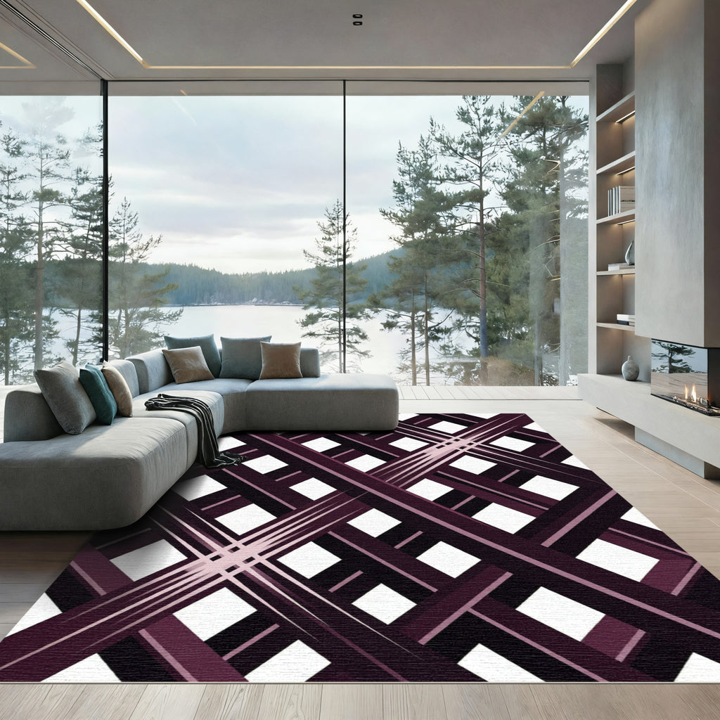 Deep Purple Intersecting Diagonal Grid Rug