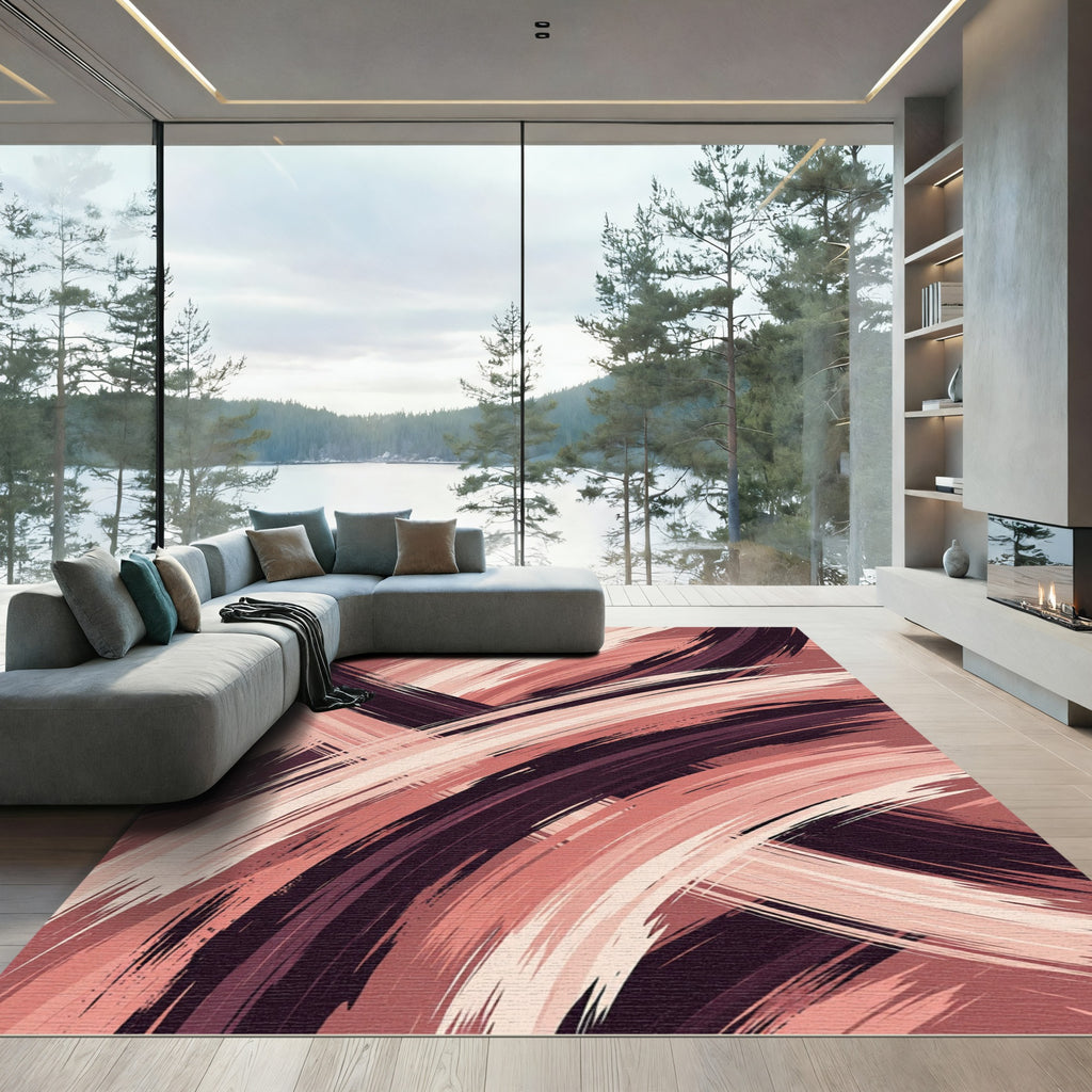 Abstract Earthy Tone Wavy Brushstroke Rug