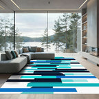 Abstract Blue Teal Stripe Layer Rug