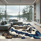 Whimsical Blue and Golden Butterfly Meadow Rug
