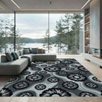 Monochrome Abstract Floral Wave Rug