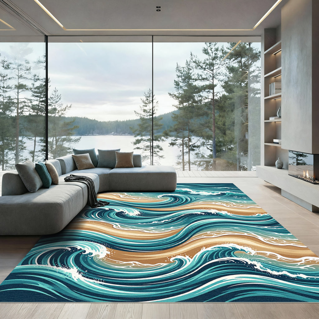 Ethereal Blue Ocean Wave Shore Rug