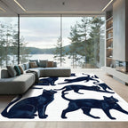 Midnight Black Feline Silhouette Illustration Rug