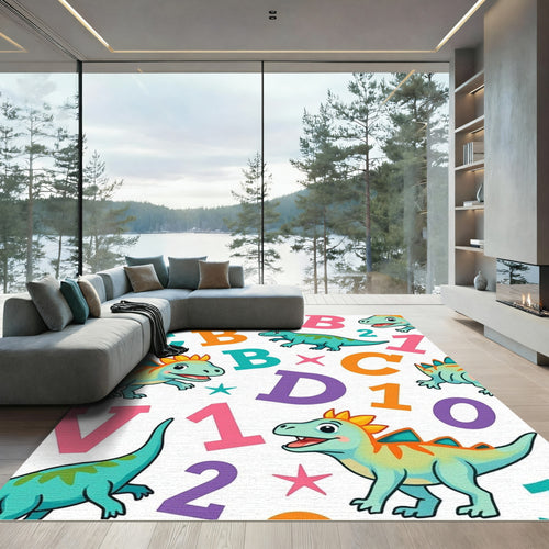Aqua Dinosaurs With Colorful Alphabet Numbers Rug