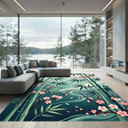 Serene Bamboo and Cherry Blossom Landscape Rug