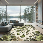 Sage Green Floral Leafy Garland Rug
