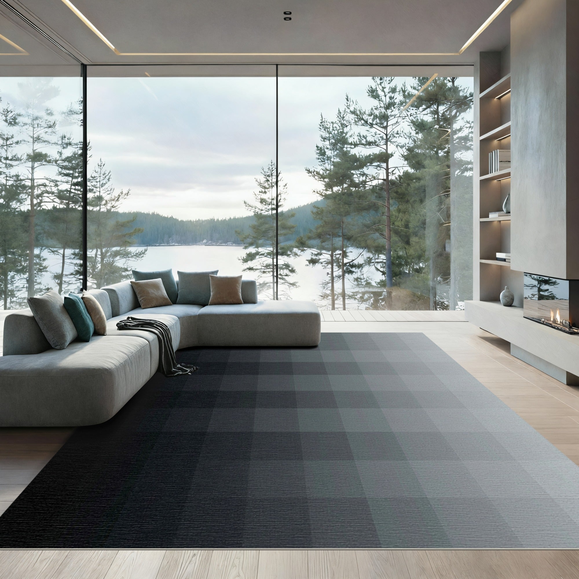 Monochrome Gradient Squared Relief Rug