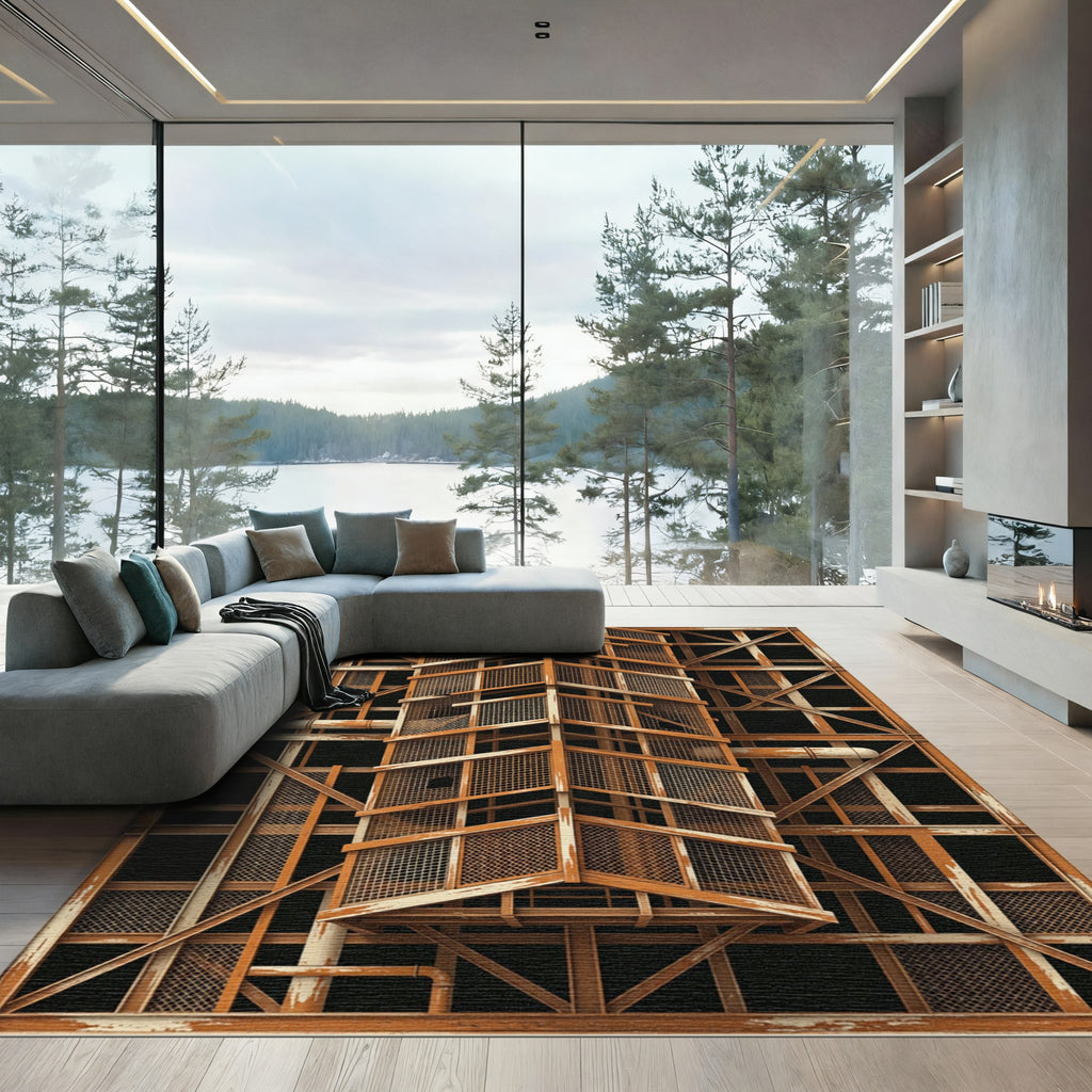 Industrial Rusty Metallic Grid Texture Rug