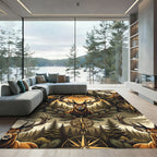 Rustic Golden Forest Elk Compass Rug
