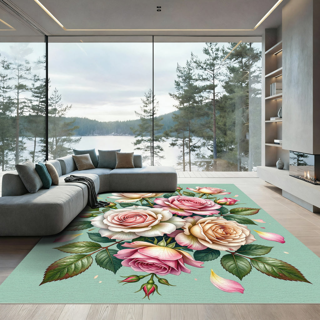 Vintage Blush Pink Rose Bouquet Rug