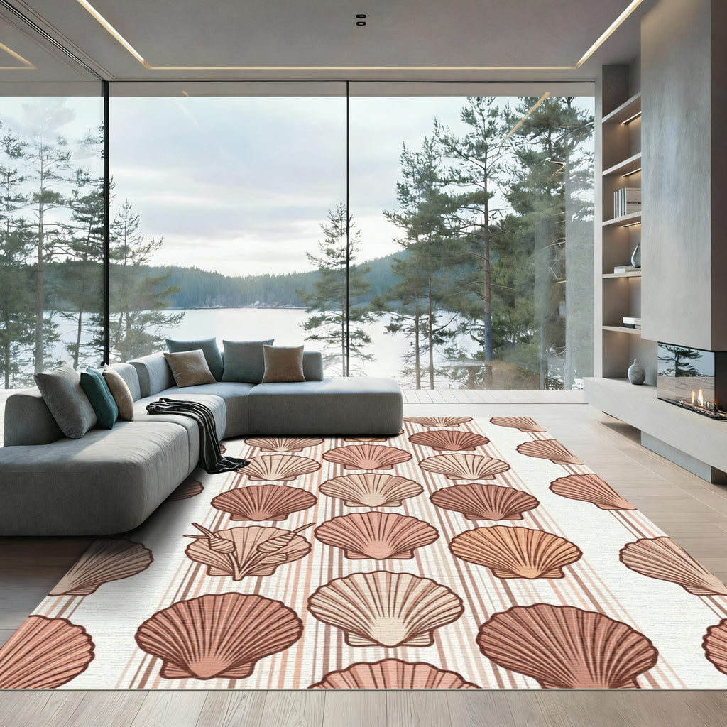 Coastal Shells with Vertical Stripes Rug