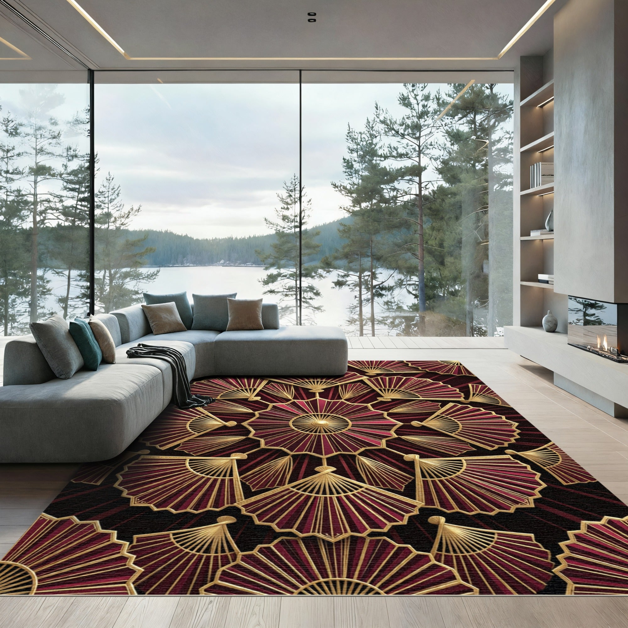 Art Deco Fan Geometric Medallion Rug