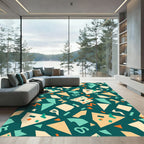 Teal Mid Century Geometric Abstract Confetti Rug