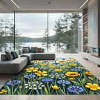 Golden Yellow Blue Cornflower Meadow Rug