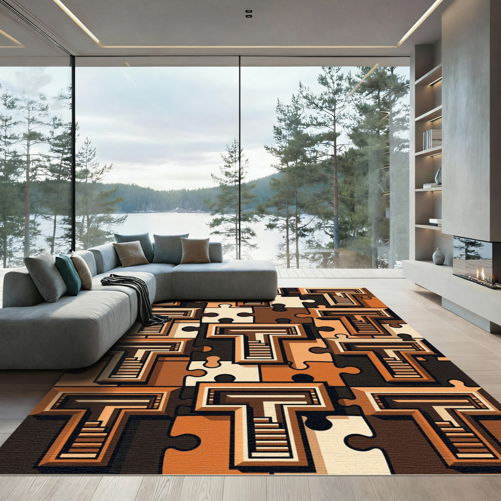 Tonal Puzzle Pieces Geometric Arrangement Rug