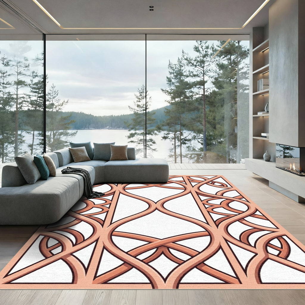 Elegant Blush Interlocking Curved Lattice Rug