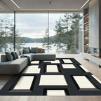 Modern Geometric Monochrome Block Grid Rug